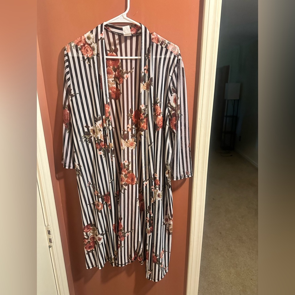 Floral Striped Women's Kimono
